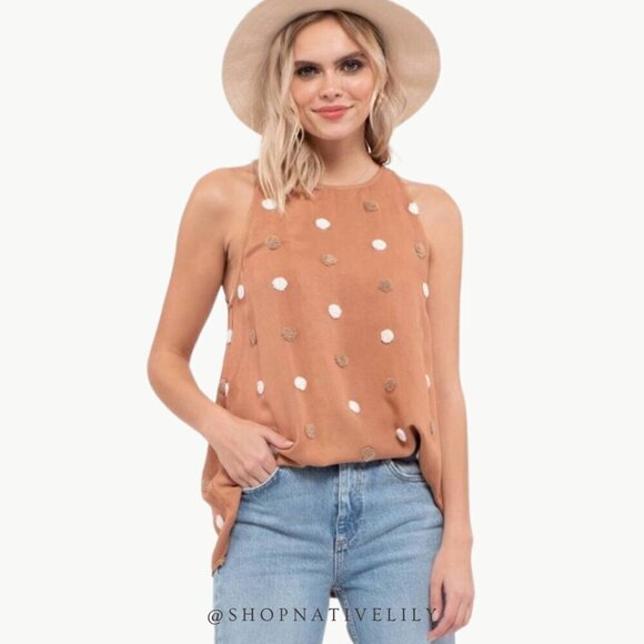 NWT Blu Pepper Women's Two Tone Swiss Dot Tank Top Sz Large, Sienna Multi Dot - Picture 1 of 9